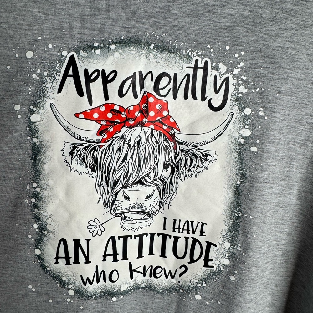 NEW Gray Highland Cow V-Neck T-Shirt sz L